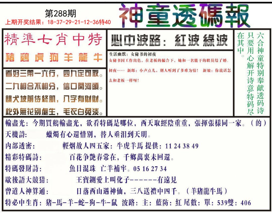 2024288期神童透码报
