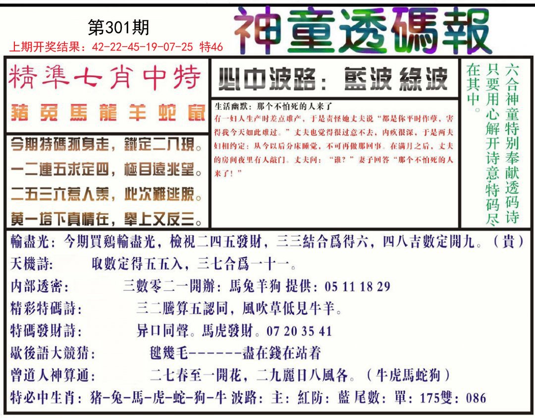 2024301期神童透码报