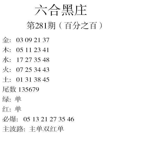 2024281期六合黑庄