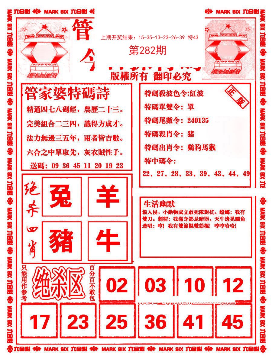 2024282期管家婆抓特码B