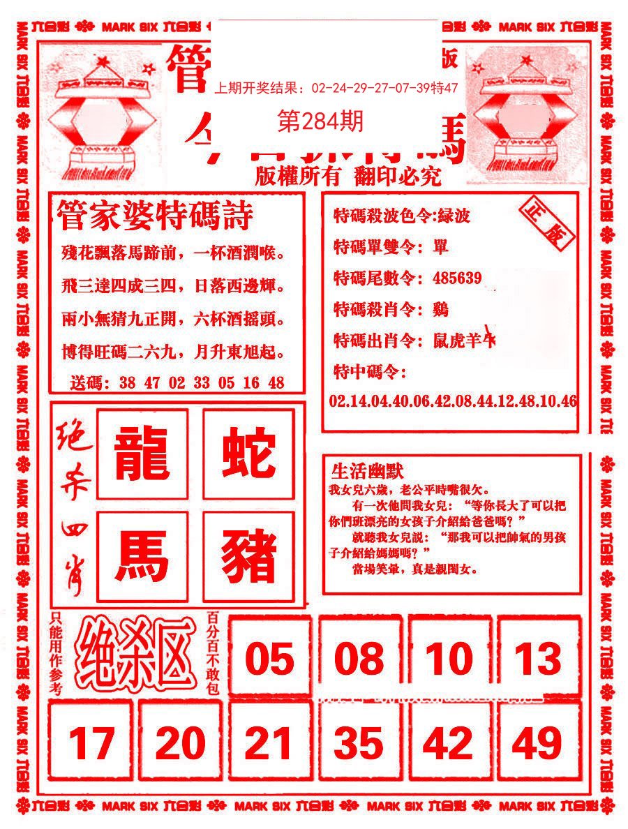 2024284期管家婆抓特码B
