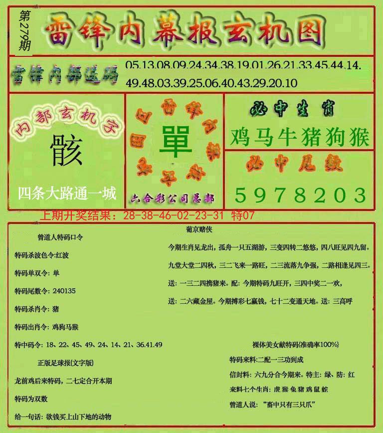 2024279期雷锋玄机报