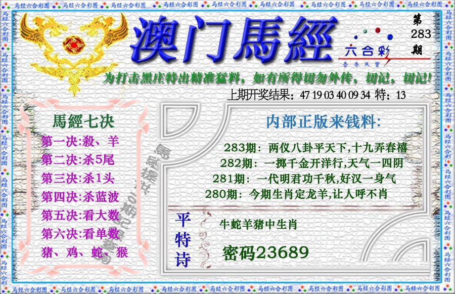 2024283期马经