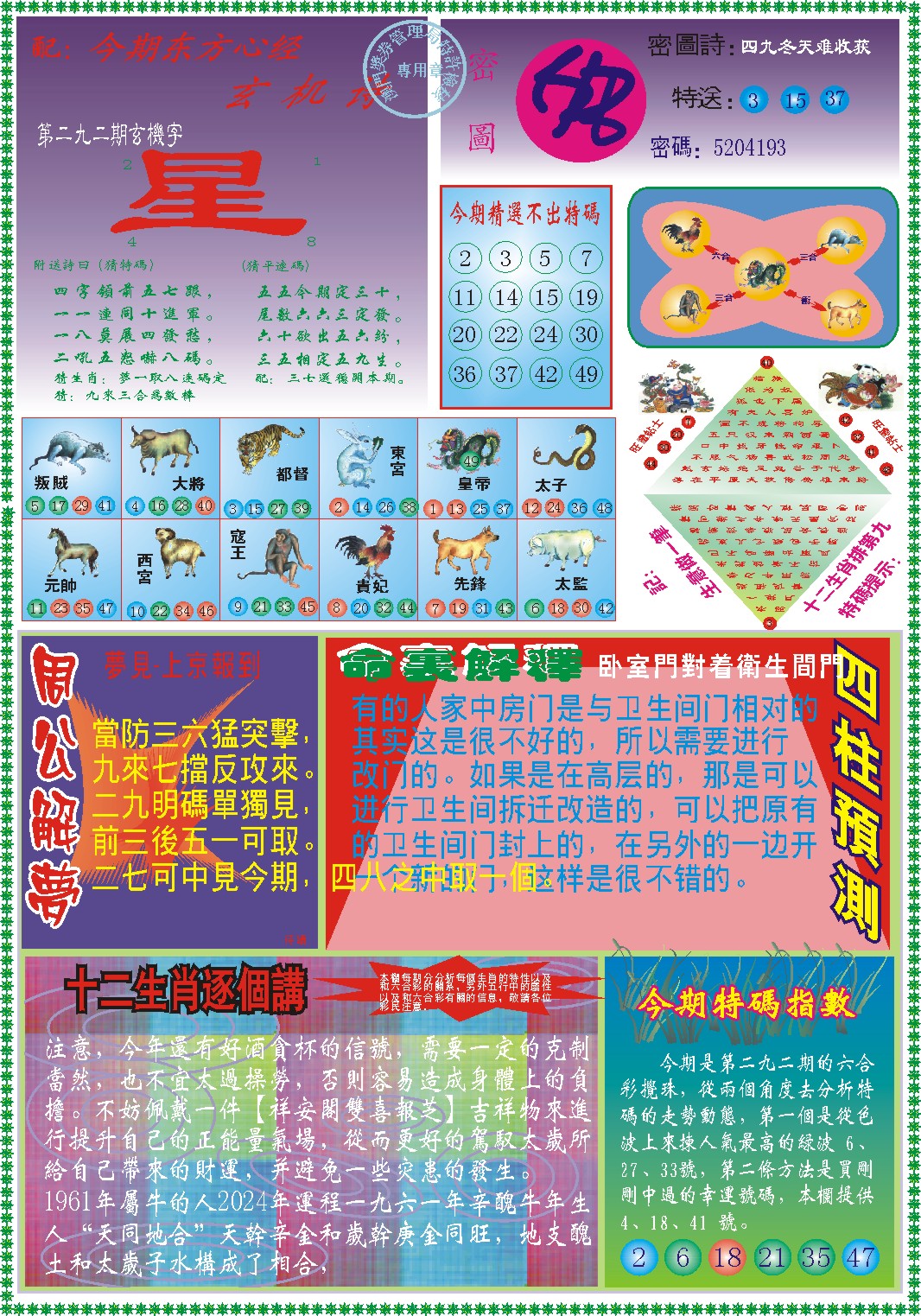 2024292期东方心经B
