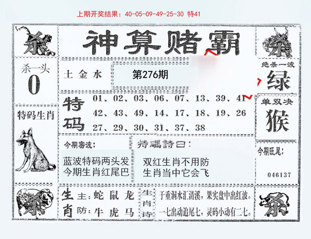 2024276期神算赌霸