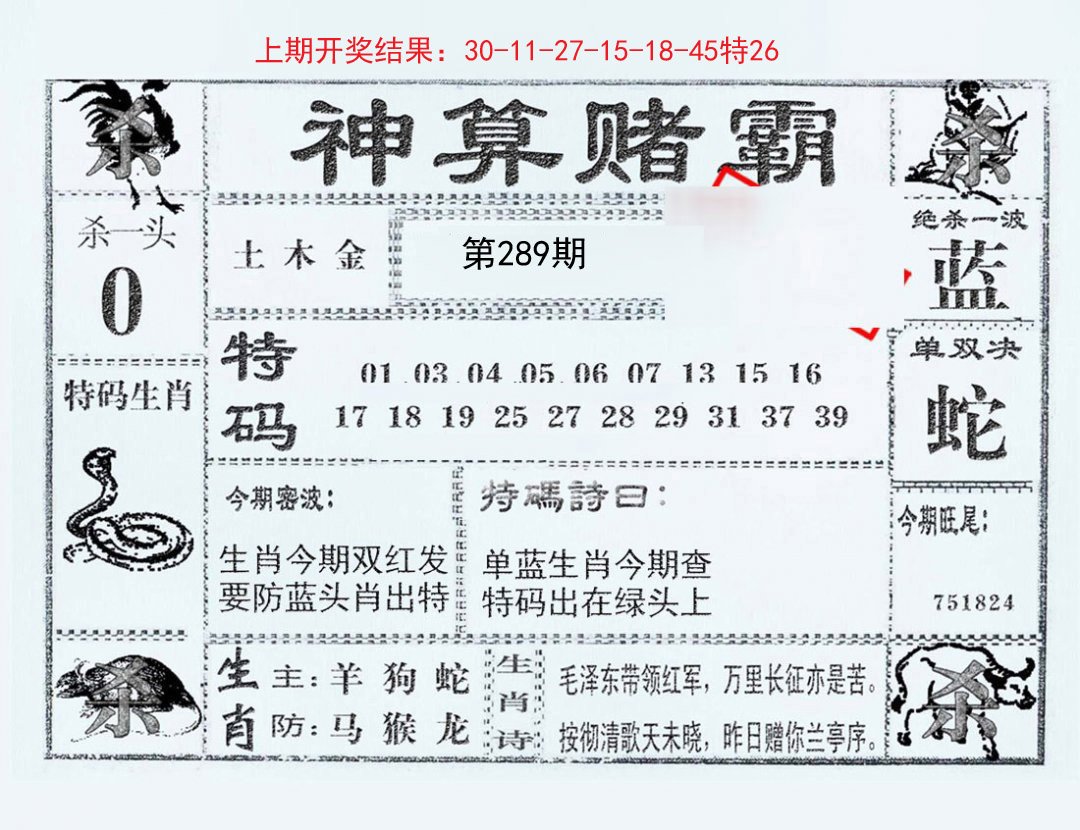 2024289期神算赌霸
