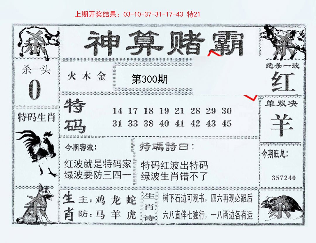 2024300期神算赌霸