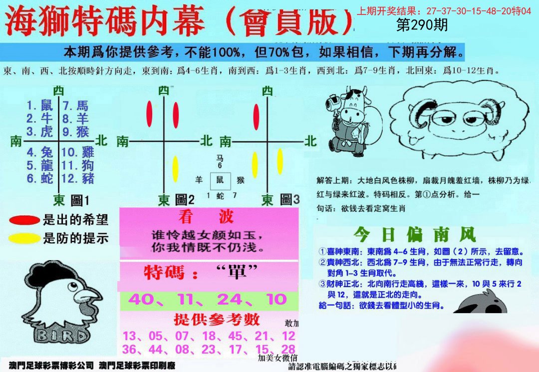 2024290期另版海狮特码内幕报
