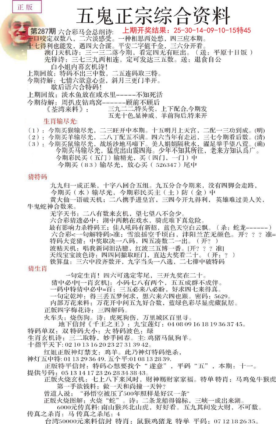 2024287期五鬼正宗会员综合资料A