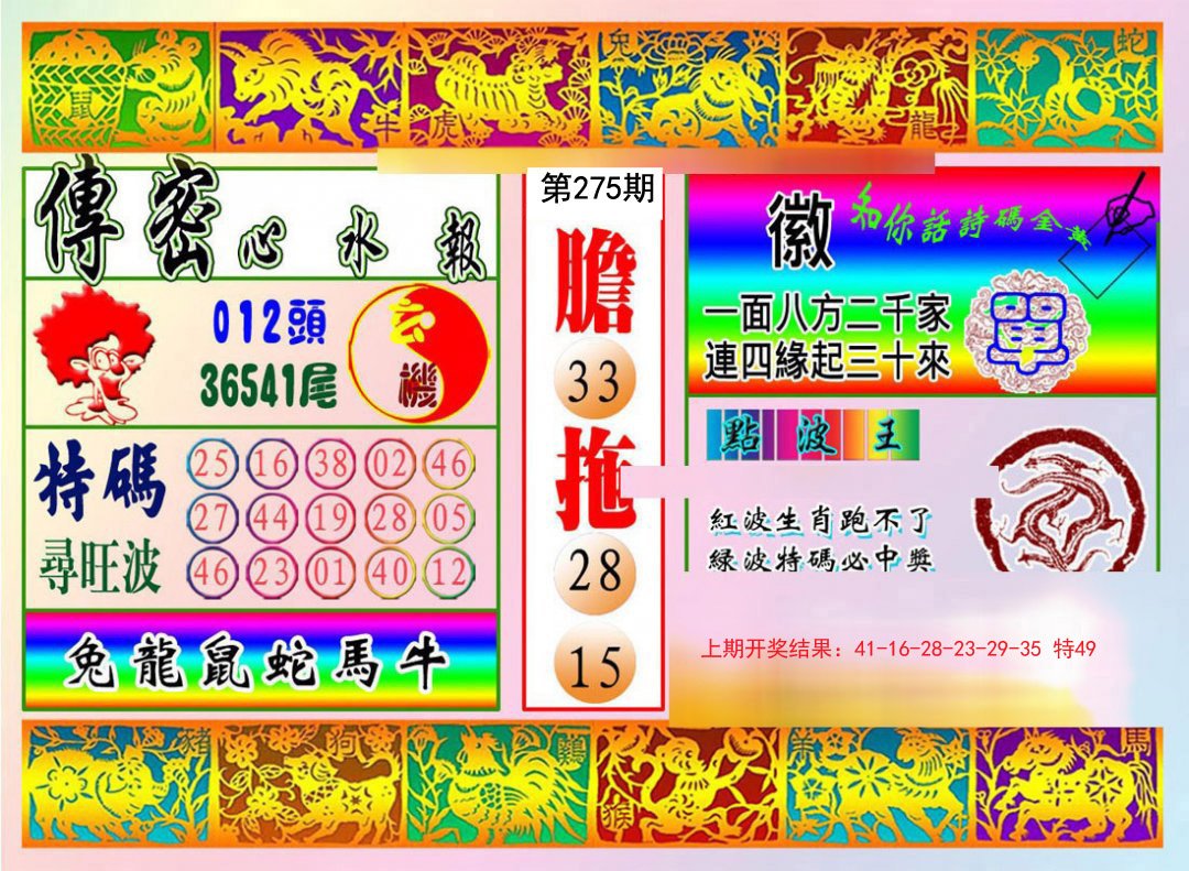 2024275期传密心水报