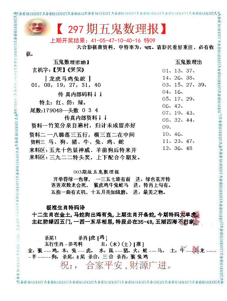 2024297期五鬼数理报