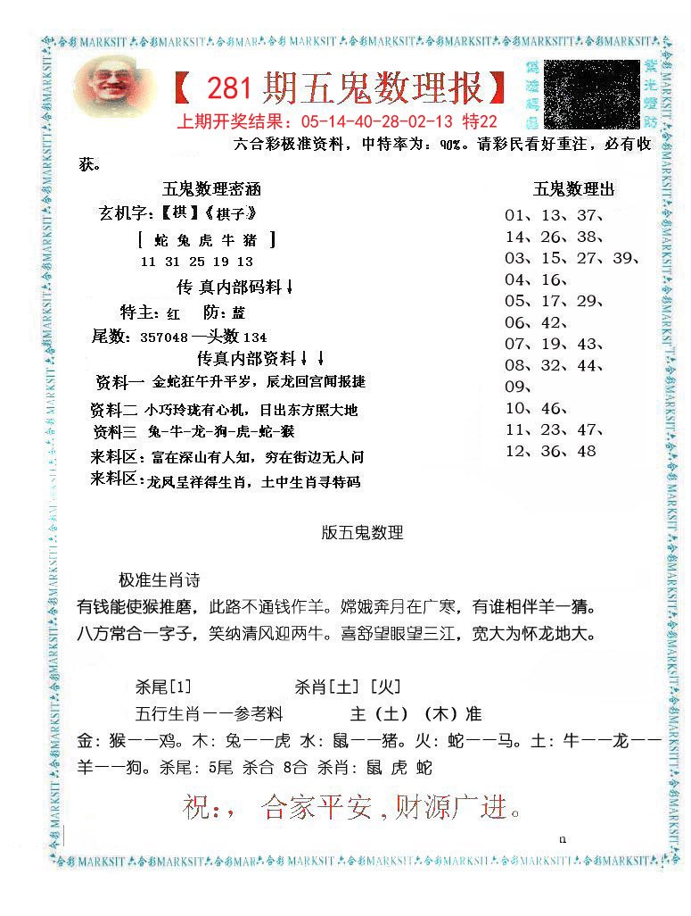 2024281期五鬼数理报