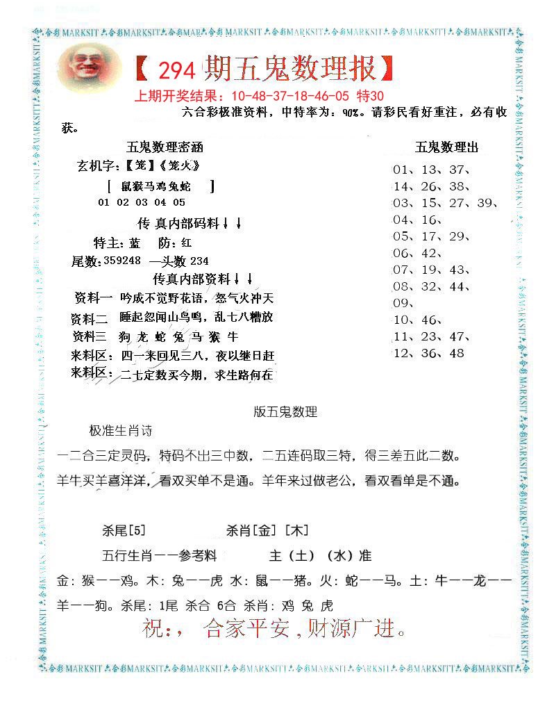 2024294期五鬼数理报