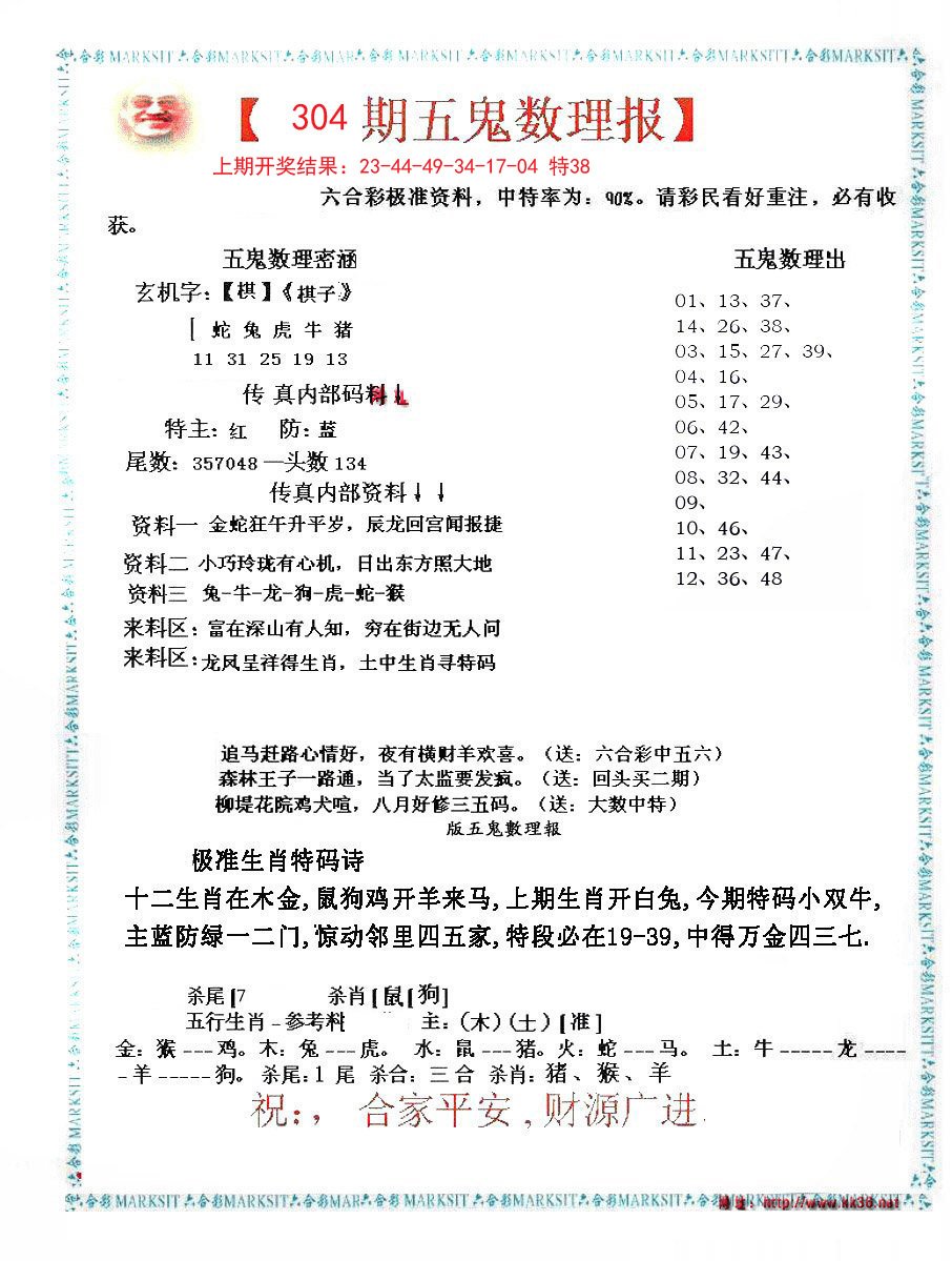 2024304期五鬼数理报