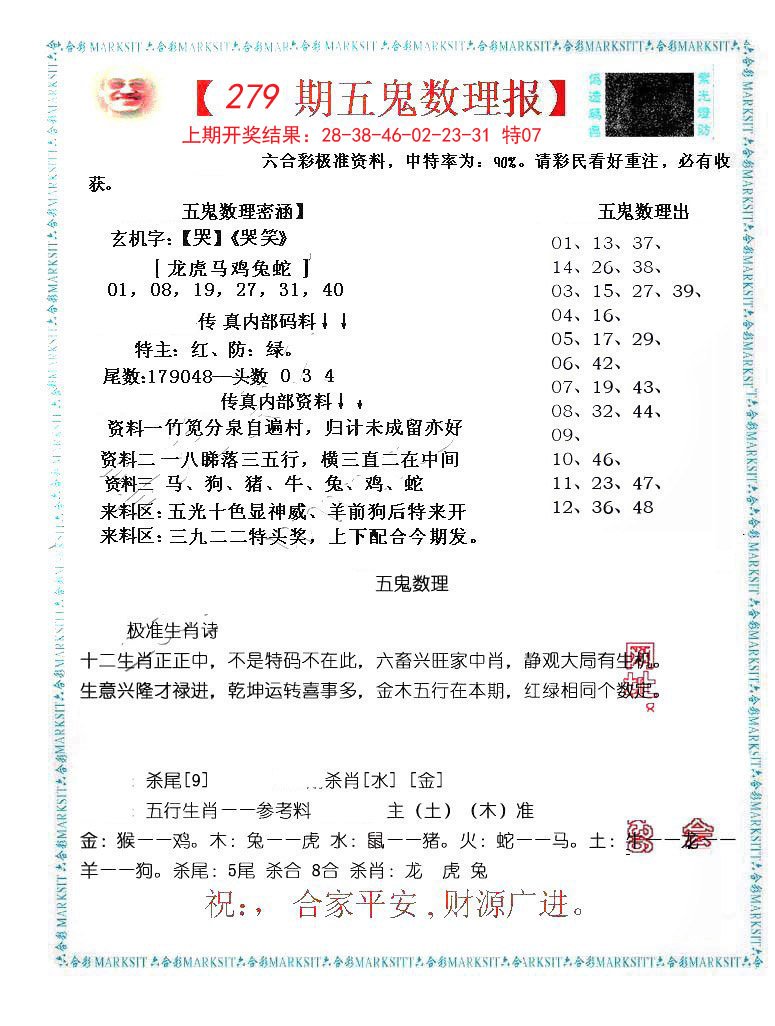 2024279期五鬼数理报