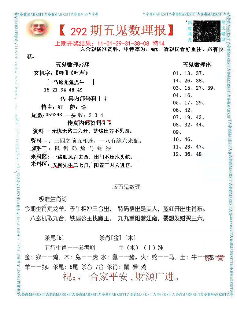 2024292期五鬼数理报