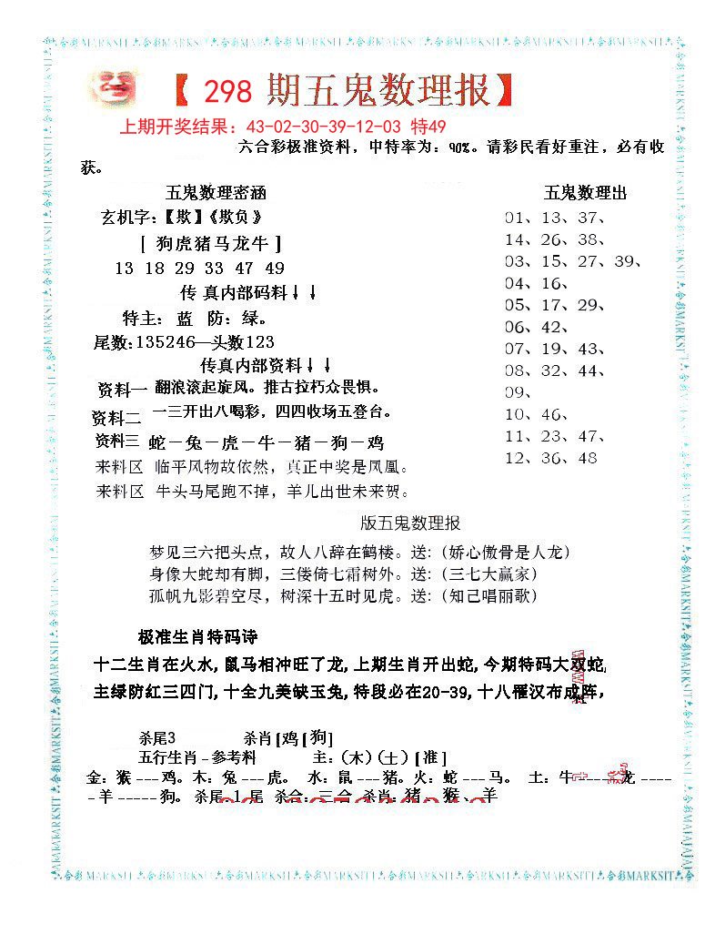 2024298期五鬼数理报