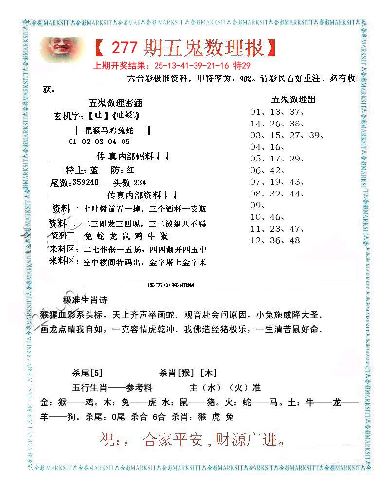 2024277期五鬼数理报