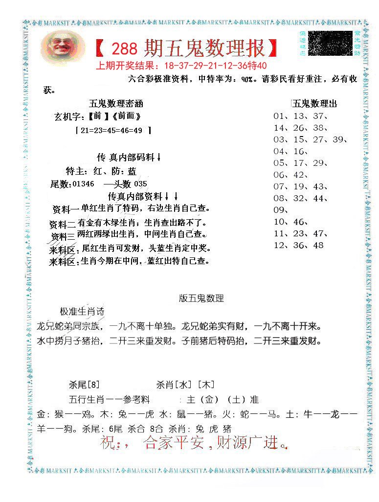 2024288期五鬼数理报