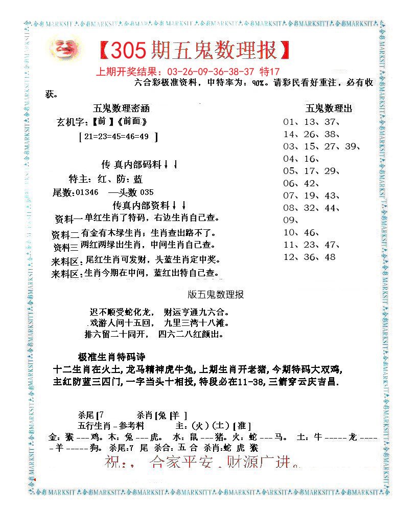 2024305期五鬼运财会员料