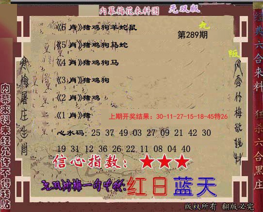 2024289期独家梅花来料