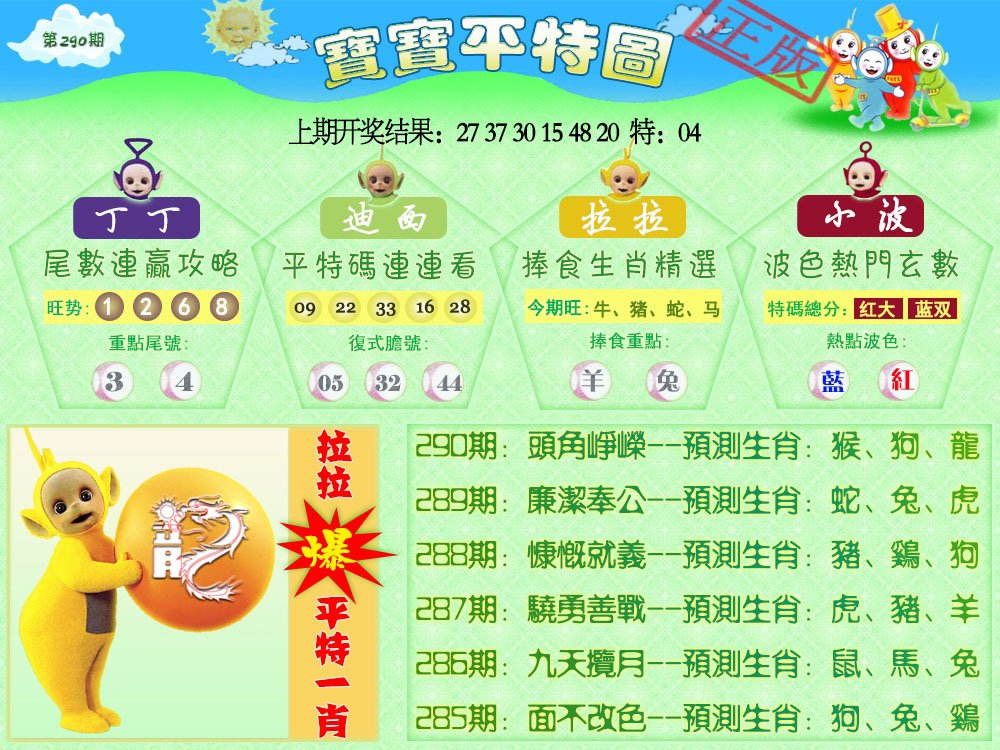 2024290期天线宝宝平特图