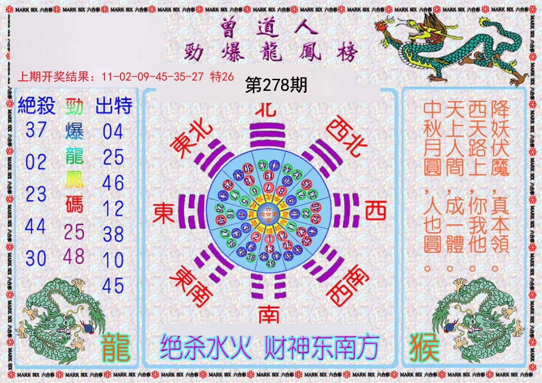 2024278期曾道人劲爆龙凤榜