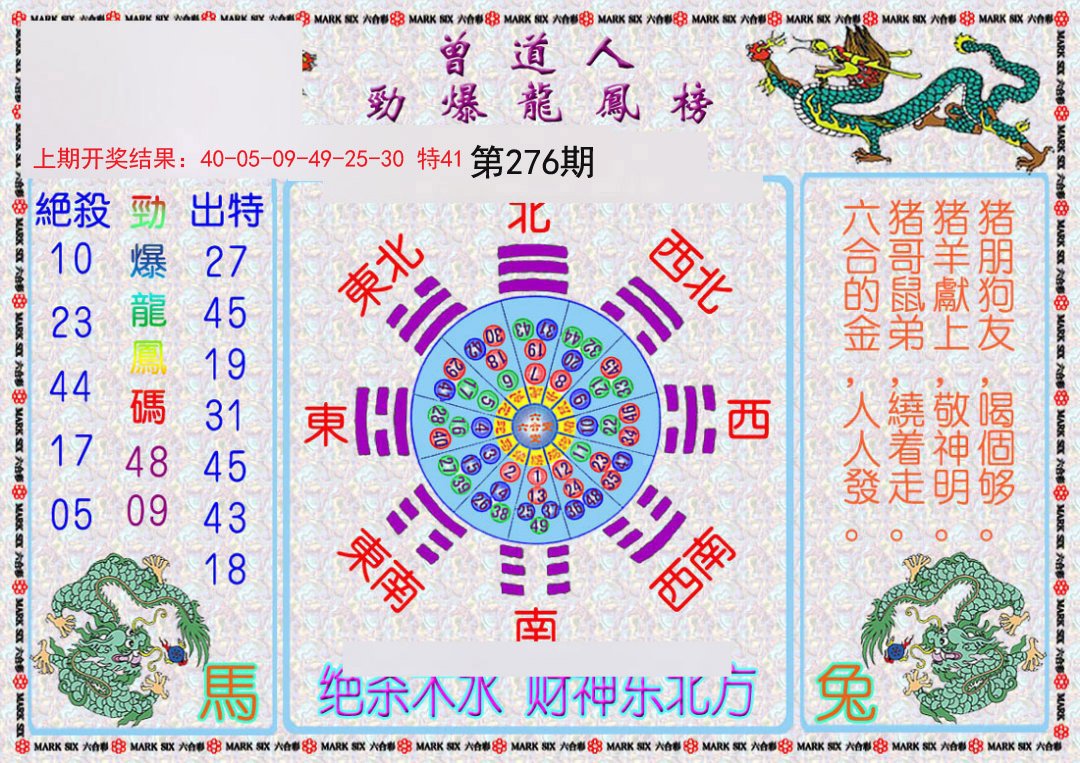 2024276期曾道人劲爆龙凤榜