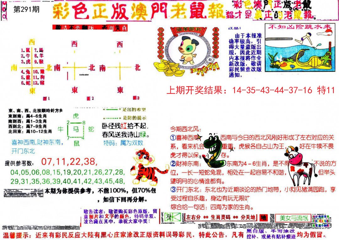 2024291期彩色正版澳门老鼠报