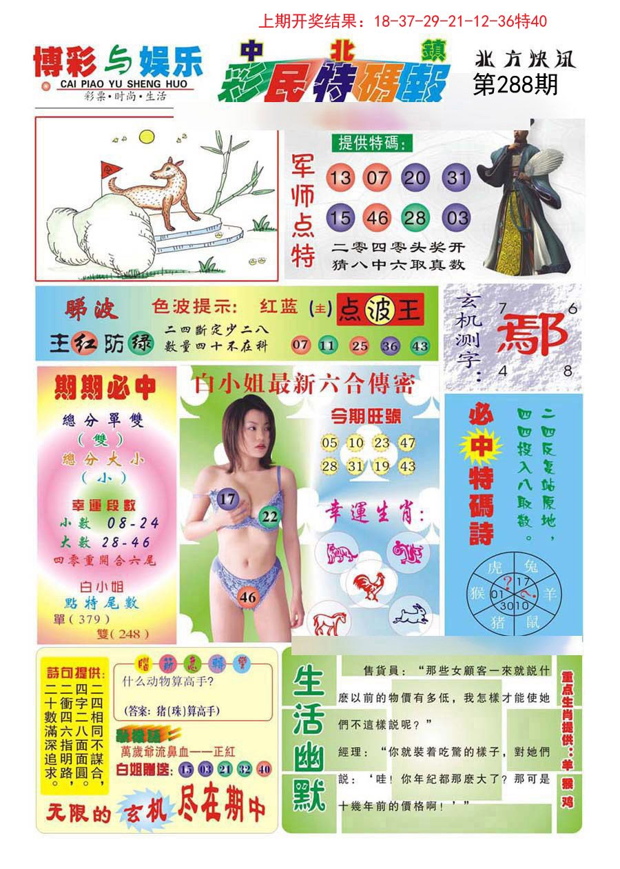 2024288期中北彩民特码报