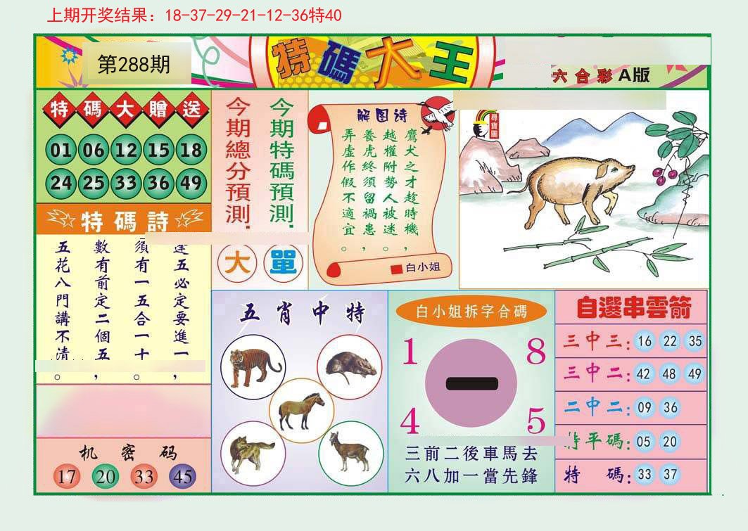 2024288期特码大王A