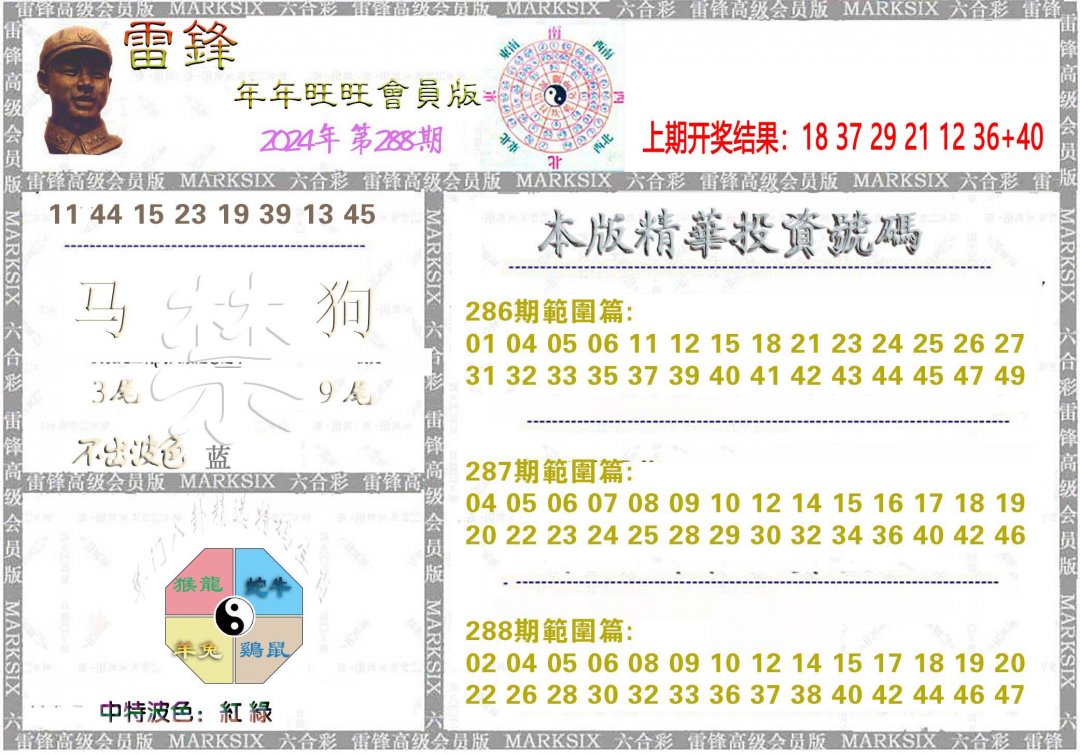 2024288期雷锋鼠年旺旺版