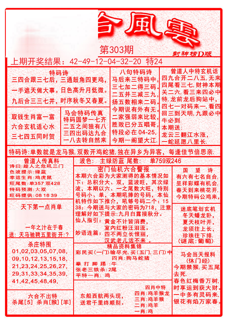 2024303期六合风云A