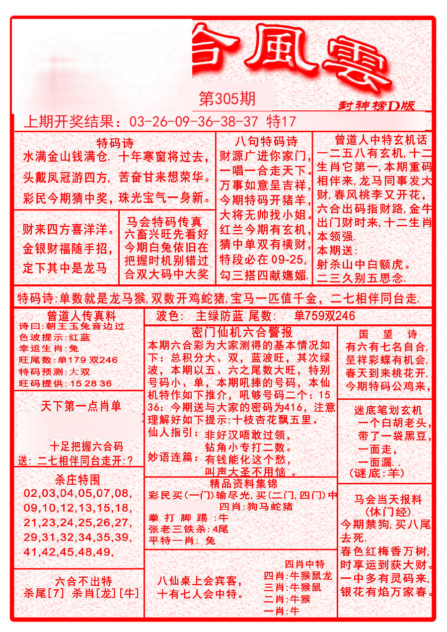 2024305期六合风云A