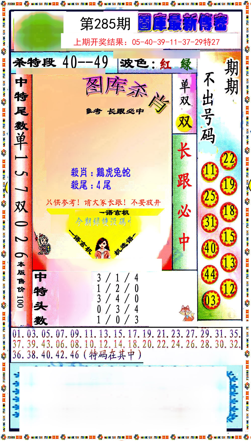2024285期最新传密绝杀6肖