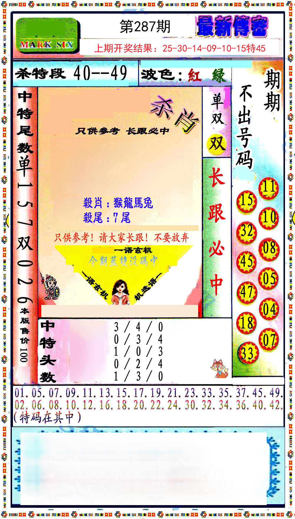 2024287期最新传密绝杀6肖