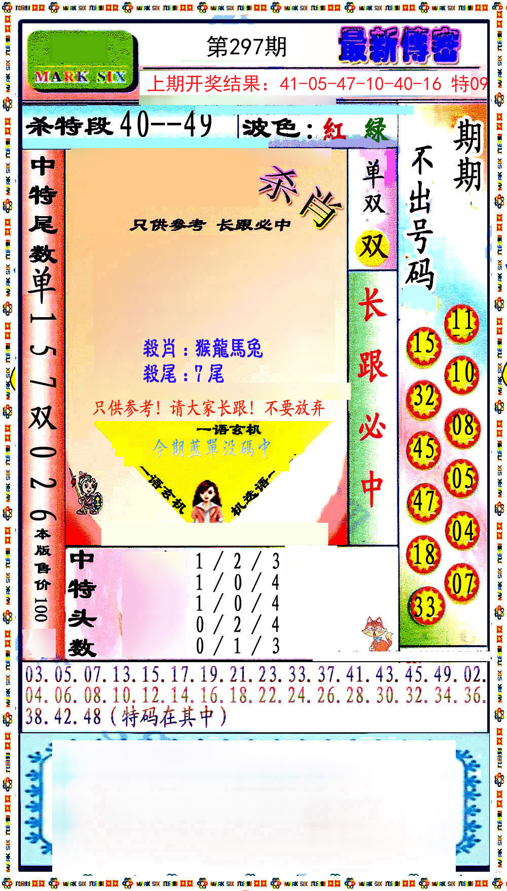 2024297期最新传密绝杀6肖