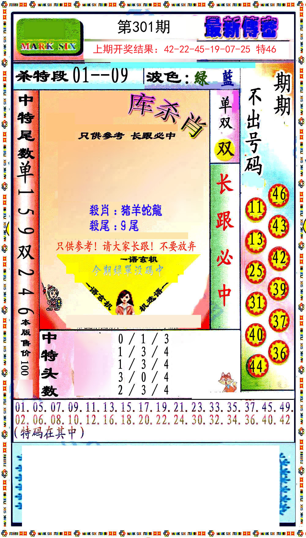 2024301期最新传密绝杀6肖