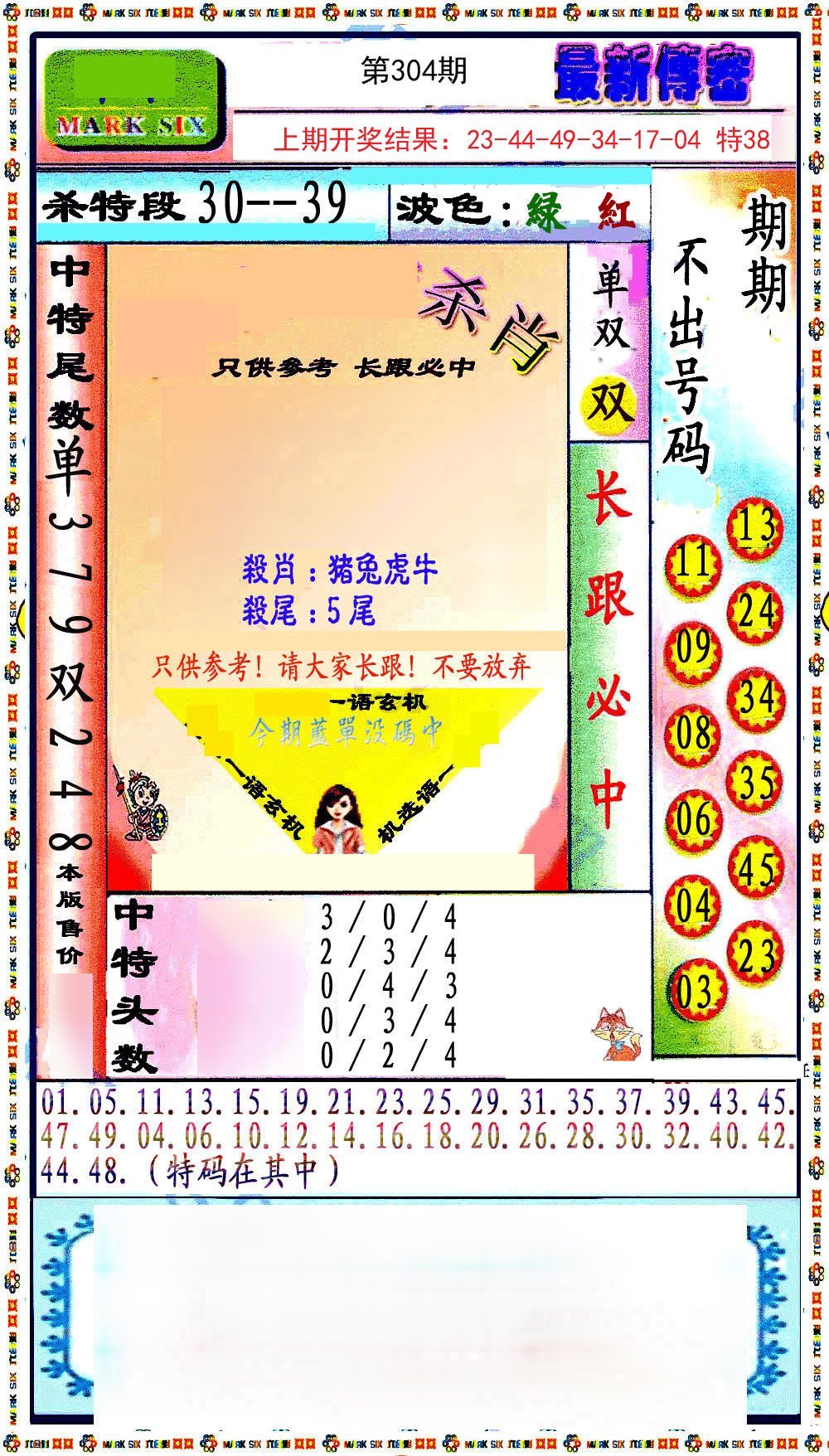 2024304期最新传密绝杀6肖