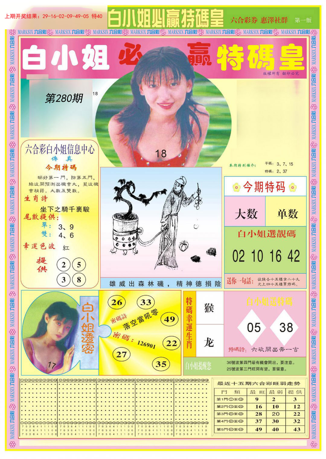 2024280期白小姐必赢A