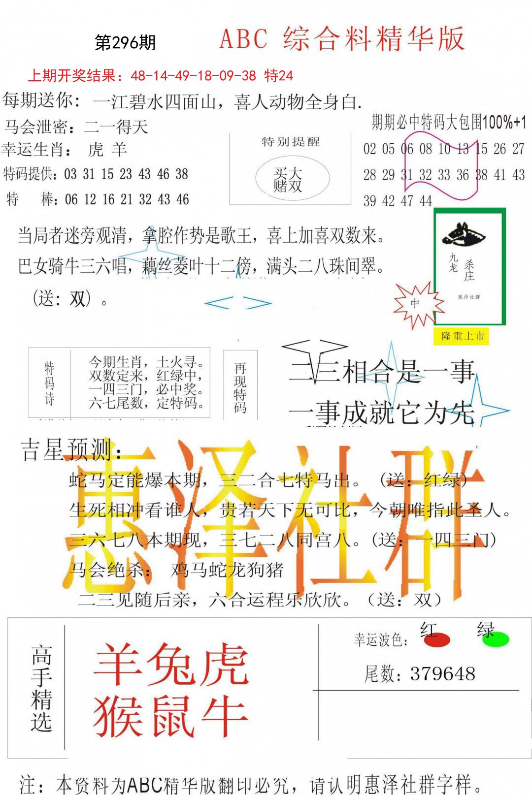 2024296期综合正版资料