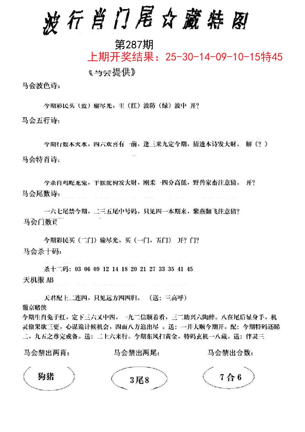 2024287期波行肖尾藏特图