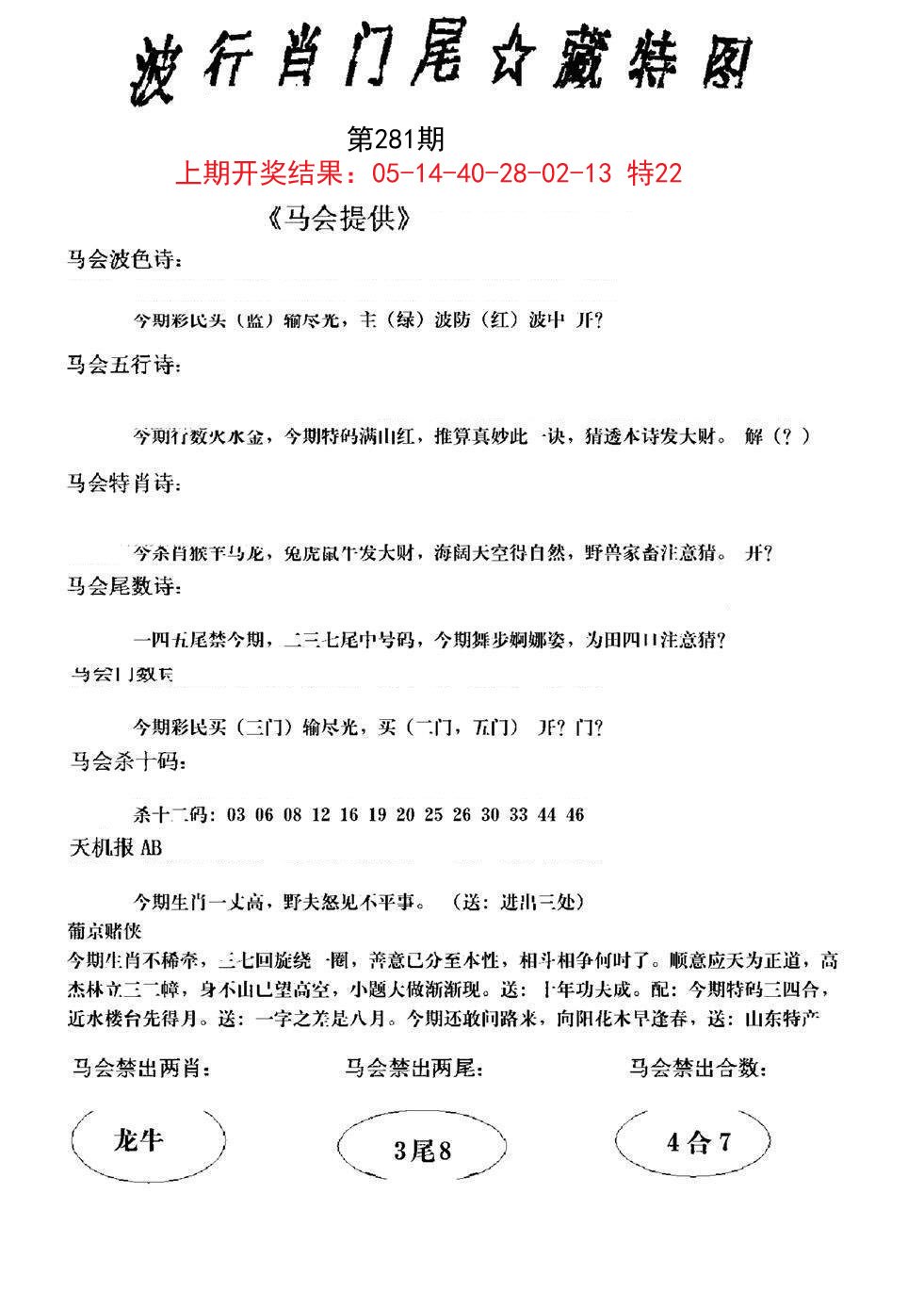 2024281期波行肖尾藏特图