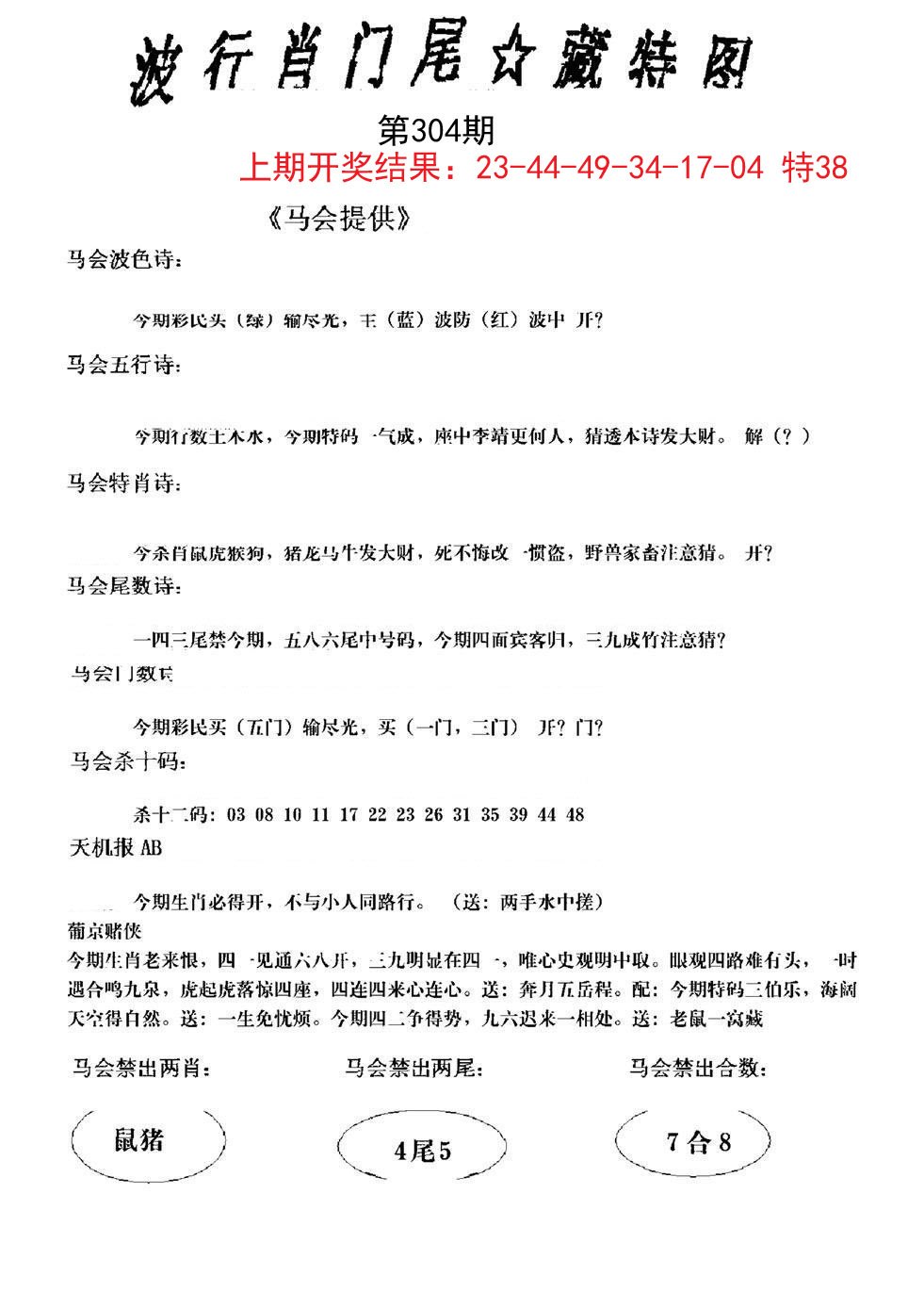 2024304期波行肖尾藏特图