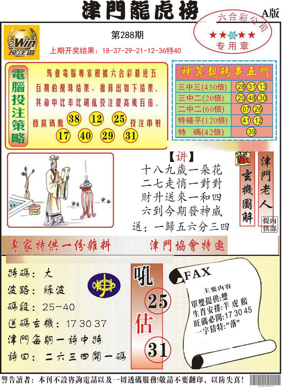2024288期津门龙虎榜A