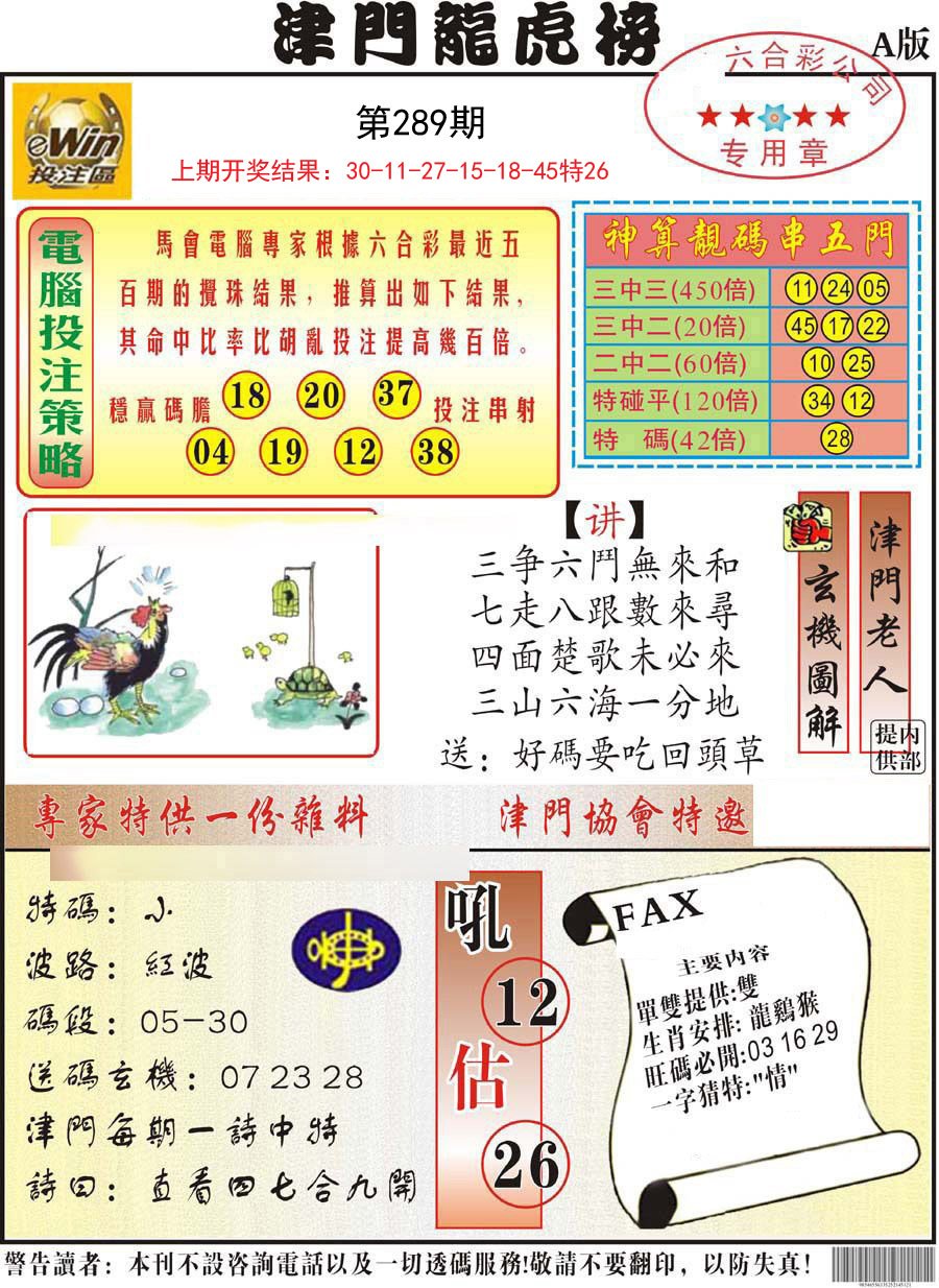 2024289期津门龙虎榜A