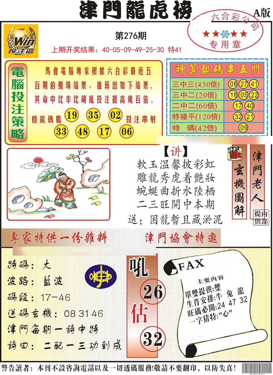 2024276期津门龙虎榜A