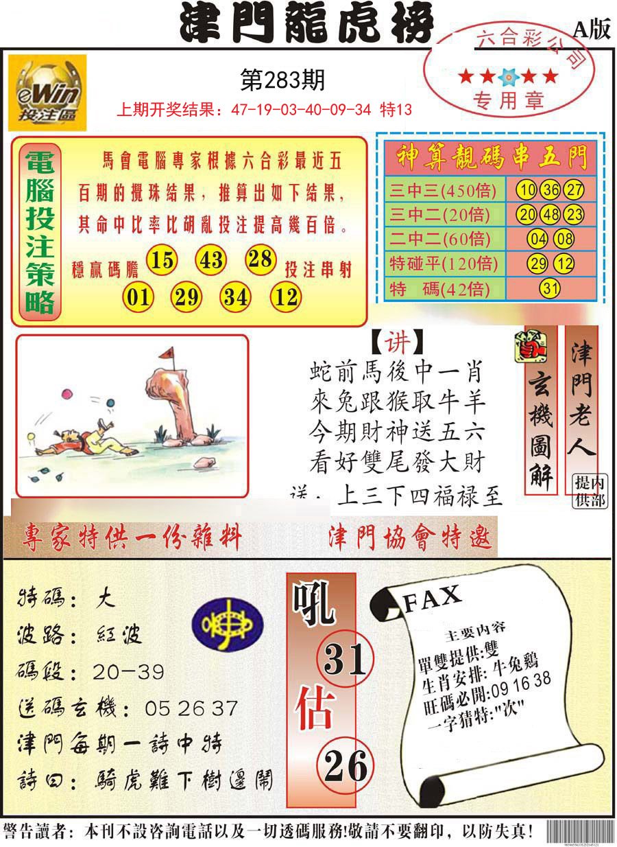 2024283期津门龙虎榜A