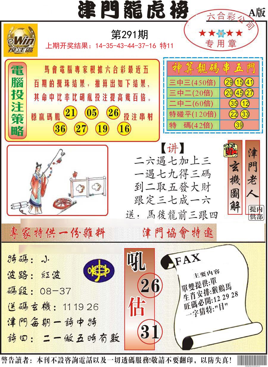 2024291期津门龙虎榜A