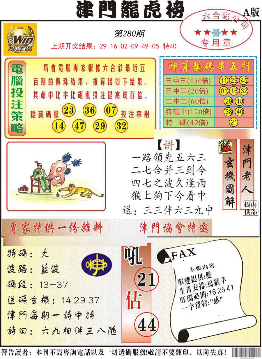 2024280期津门龙虎榜A